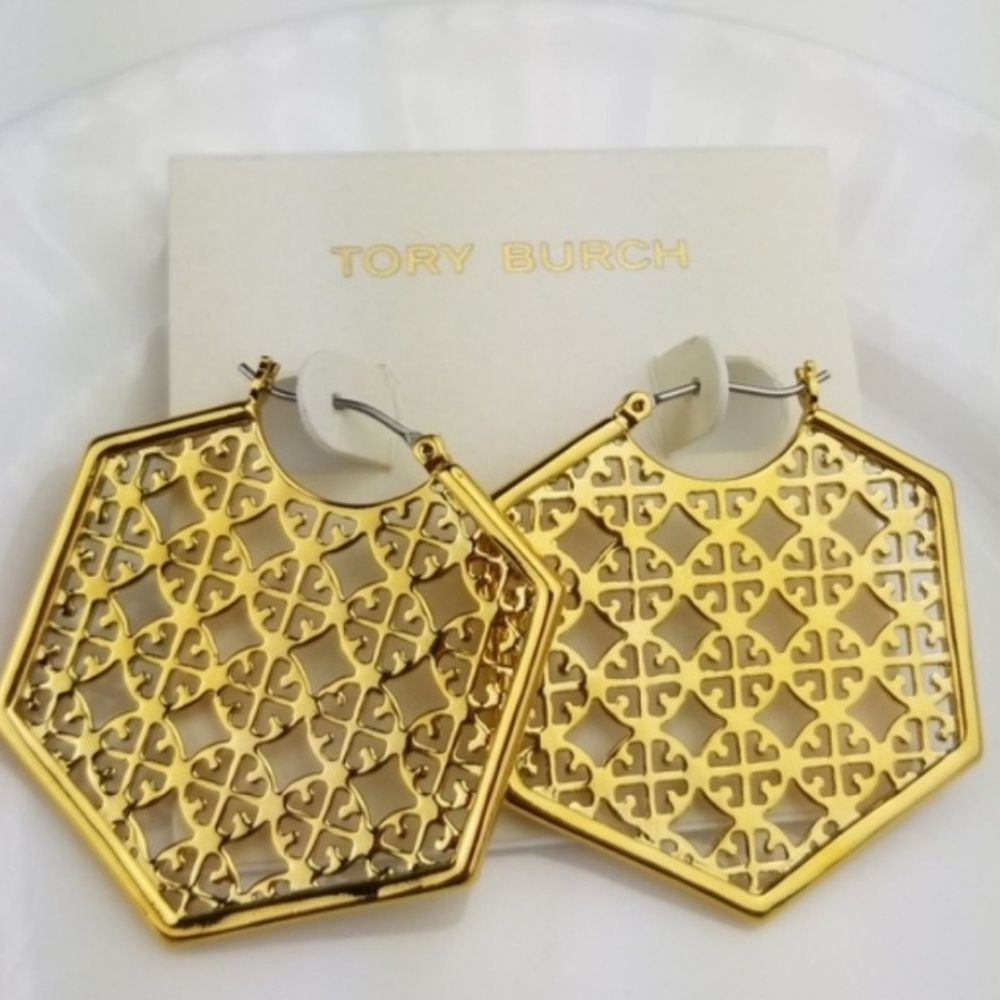 Tory Burch Perforated Logo Hoop Earrings - Picture 2 of 4